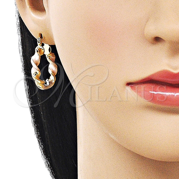 Gold Filled Hoop Earrings — Medium Hoop Twist and Hollow Design Polished Tricolor — alternate product view — SKU 162664 | Oro Laminado aretes de aro — Medium Hoop Twist and Hollow diseño pulido Tricolor — SKU 162664