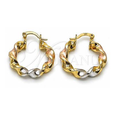 Oro Laminado Medium Hoop, Gold Filled Style Twist and Hollow Design, Polished, Tricolor, 02.170.0581.1.25