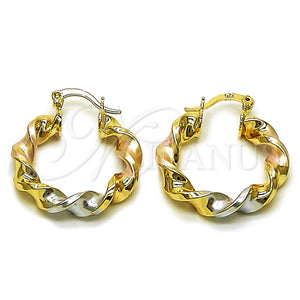Gold Filled Hoop Earrings — Medium Hoop Twist and Hollow Design Polished Tricolor — main product view — SKU 162664 | Oro Laminado aretes de aro — Medium Hoop Twist and Hollow diseño pulido Tricolor — SKU 162664