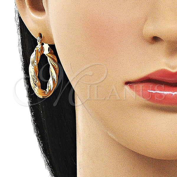 Gold Filled Hoop Earrings — Medium Hoop Twist and Hollow Design Polished 02. — alternate product view — SKU 162665 | Oro Laminado aretes de aro — Medium Hoop Twist and Hollow diseño pulido 02. — SKU 162665