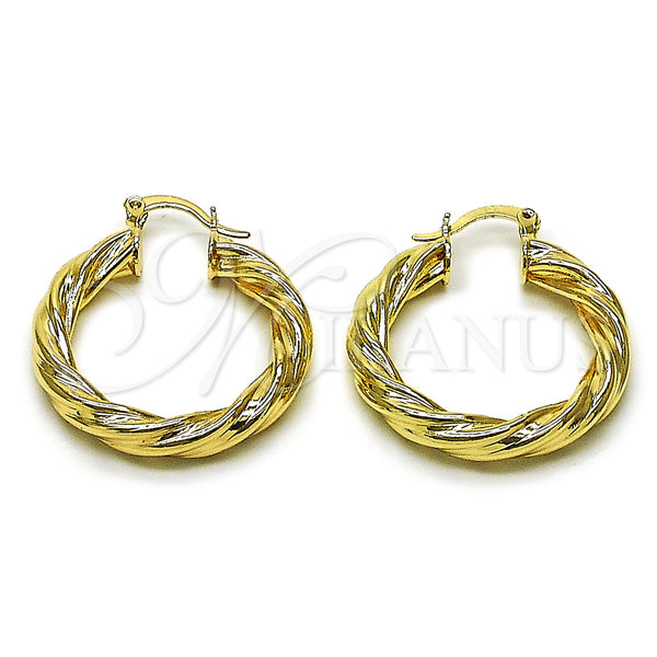 Gold Filled Hoop Earrings — Medium Hoop Twist and Hollow Design Polished 02. — main product view — SKU 162665 | Oro Laminado aretes de aro — Medium Hoop Twist and Hollow diseño pulido 02. — SKU 162665