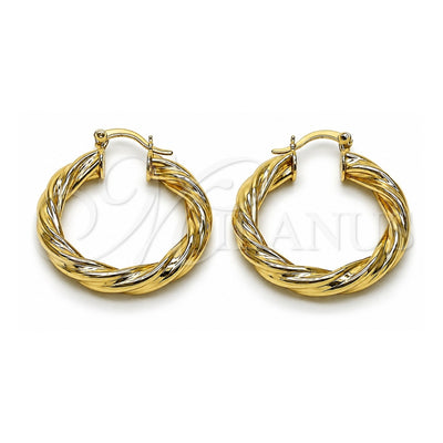 Oro Laminado Medium Hoop, Gold Filled Style Twist and Hollow Design, Polished, Golden Finish, 02.170.0249.1.30