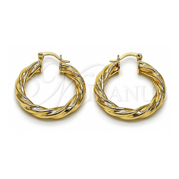 Oro Laminado Medium Hoop, Gold Filled Style Twist and Hollow Design, Polished, Golden Finish, 02.170.0249.1.30