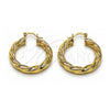 Oro Laminado Medium Hoop, Gold Filled Style Twist and Hollow Design, Polished, Golden Finish, 02.170.0249.1.30