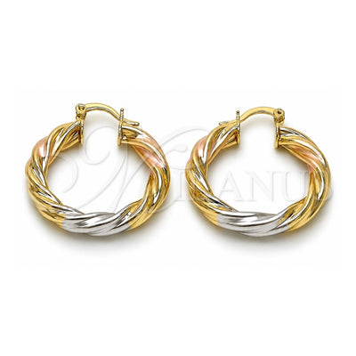 Oro Laminado Medium Hoop, Gold Filled Style Twist and Hollow Design, Polished, Tricolor, 02.170.0249.30