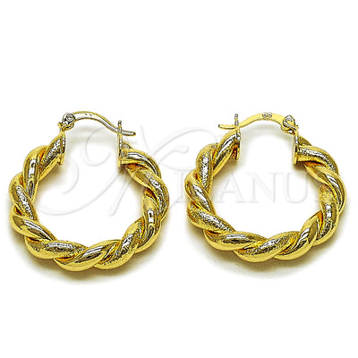 Gold Filled Hoop Earrings — Medium Hoop Twist and Hollow Design Matte 02. for wholesale, main product view