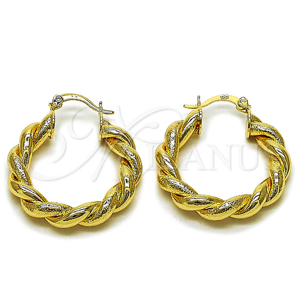 Gold Filled Hoop Earrings — Medium Hoop Twist and Hollow Design Matte 02. — main product view — SKU 162667 | Oro Laminado aretes de aro — Medium Hoop Twist and Hollow diseño Matte 02. — SKU 162667