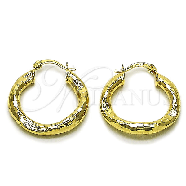 Oro Laminado Medium Hoop, Gold Filled Style Hollow Design, Diamond Cutting Finish, Golden Finish, 02.170.0168.1.30