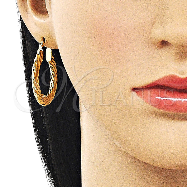 Gold Filled Hoop Earrings — Medium Hoop Twist Design Diamond Cutting 02. — alternate product view — SKU 162669 | Oro Laminado aretes de aro — Medium Hoop Twist diseño Diamond Cutting 02. — SKU 162669