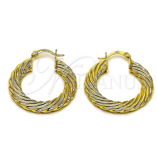 Gold Filled Hoop Earrings — Medium Hoop Twist Design Diamond Cutting 02. — main product view — SKU 162669 | Oro Laminado aretes de aro — Medium Hoop Twist diseño Diamond Cutting 02. — SKU 162669