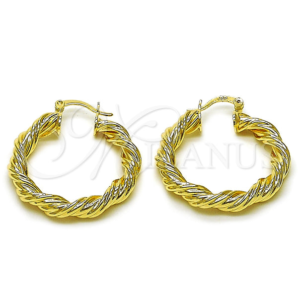 Gold Filled Hoop Earrings — Medium Hoop Twist and Hollow Design Polished 02. — main product view — SKU 162670 | Oro Laminado aretes de aro — Medium Hoop Twist and Hollow diseño pulido 02. — SKU 162670