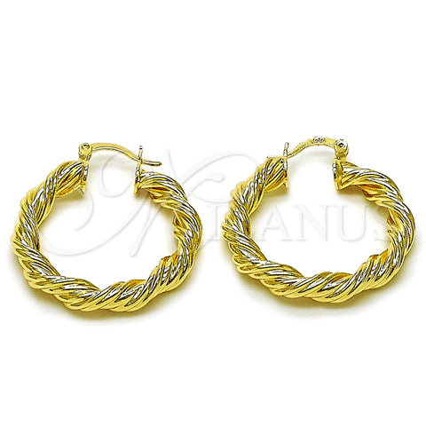 Oro Laminado Medium Hoop, Gold Filled Style Twist and Hollow Design, Polished, Golden Finish, 02.170.0585.30
