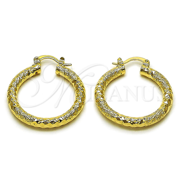 Oro Laminado Medium Hoop, Gold Filled Style Diamond Cutting Finish, Golden Finish, 02.170.0242.30