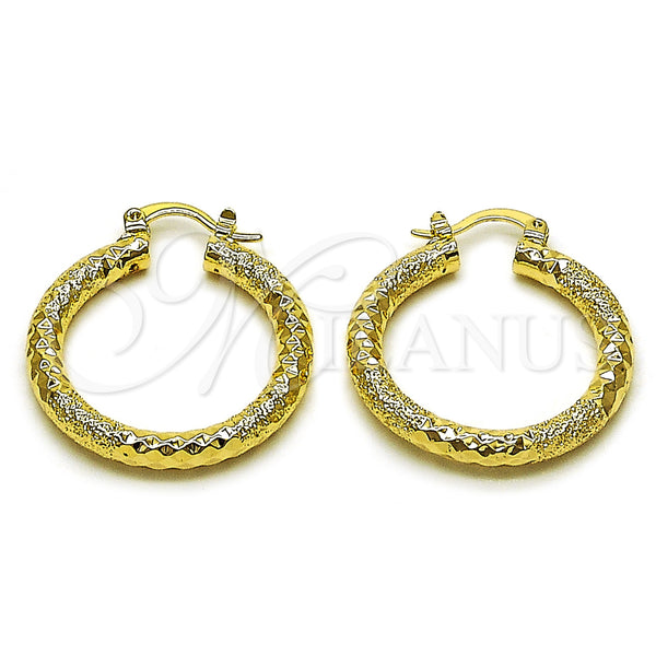 Gold Filled Hoop Earrings — Medium Hoop Diamond Cutting 02. — main product view — SKU 162671 | Oro Laminado aretes de aro — Medium Hoop Diamond Cutting 02. — SKU 162671
