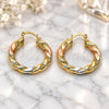 Oro Laminado Medium Hoop, Gold Filled Style Twist and Hollow Design, Polished, Tricolor, 02.170.0555.1.30