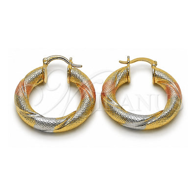Oro Laminado Medium Hoop, Gold Filled Style Hollow and Twist Design, Matte Finish, Tricolor, 02.170.0582.30