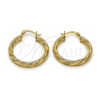 Oro Laminado Medium Hoop, Gold Filled Style Hollow and Twist Design, Polished, Golden Finish, 02.170.0354.30