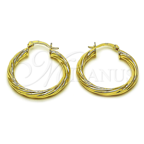Gold Filled Hoop Earrings — Medium Hoop Hollow and Twist Design Polished 02. — main product view — SKU 162674 | Oro Laminado aretes de aro — Medium Hoop Hollow and Twist diseño pulido 02. — SKU 162674