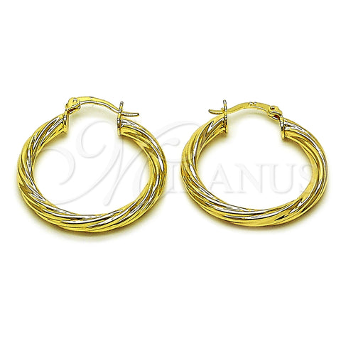 Oro Laminado Medium Hoop, Gold Filled Style Hollow and Twist Design, Polished, Golden Finish, 02.170.0354.30
