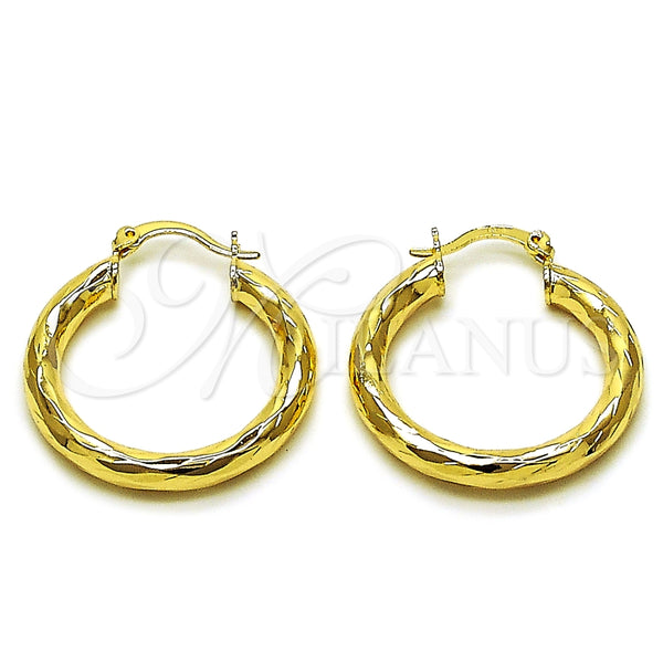 Oro Laminado Medium Hoop, Gold Filled Style Hollow Design, Diamond Cutting Finish, Golden Finish, 02.170.0306.30