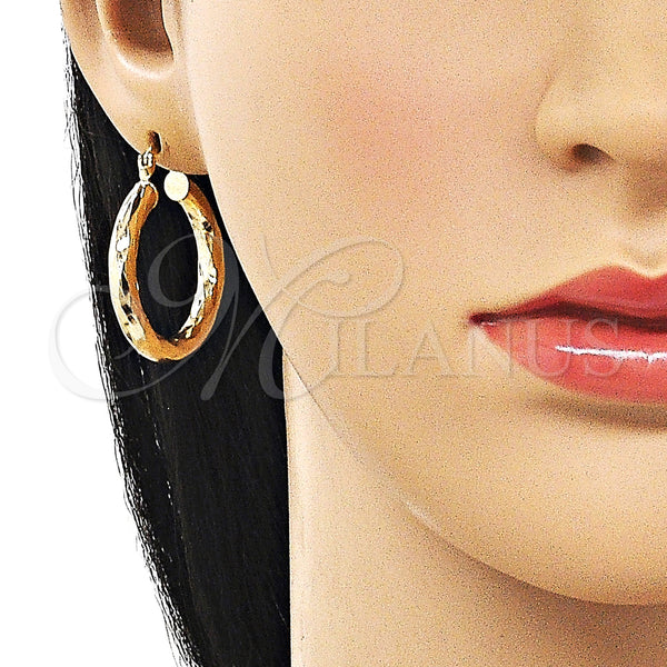 Gold Filled Hoop Earrings — Medium Hoop Hollow Design Diamond Cutting 02. — alternate product view — SKU 162675 | Oro Laminado aretes de aro — Medium Hoop Hollow diseño Diamond Cutting 02. — SKU 162675