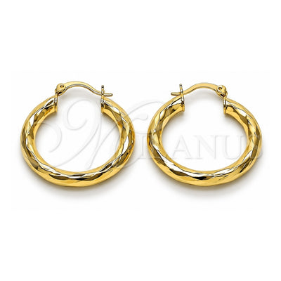 Oro Laminado Medium Hoop, Gold Filled Style Hollow Design, Diamond Cutting Finish, Golden Finish, 02.170.0306.30