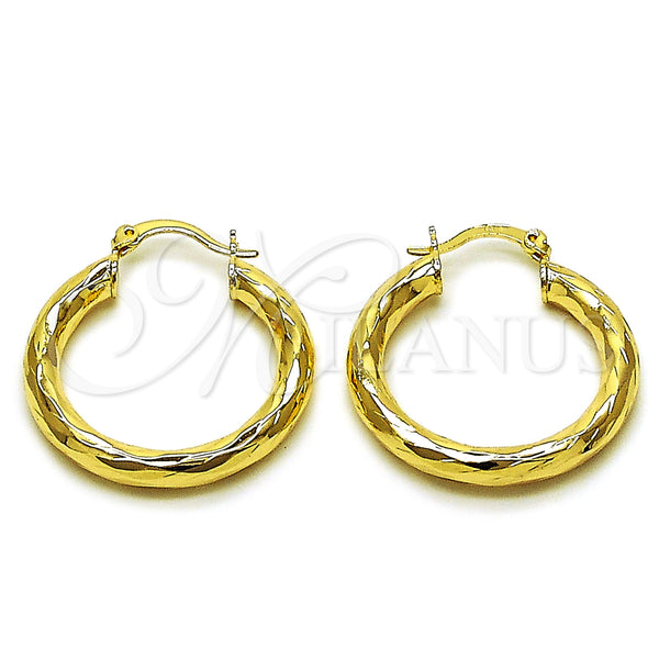 Gold Filled Hoop Earrings — Medium Hoop Hollow Design Diamond Cutting 02. — main product view — SKU 162675 | Oro Laminado aretes de aro — Medium Hoop Hollow diseño Diamond Cutting 02. — SKU 162675