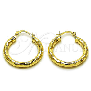 Gold Filled Hoop Earrings — Medium Hoop Hollow Design Diamond Cutting 02. — main product view — SKU 162675 | Oro Laminado aretes de aro — Medium Hoop Hollow diseño Diamond Cutting 02. — SKU 162675