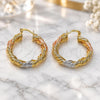 Oro Laminado Medium Hoop, Gold Filled Style Twist and Hollow Design, Polished, Tricolor, 02.170.0586.30