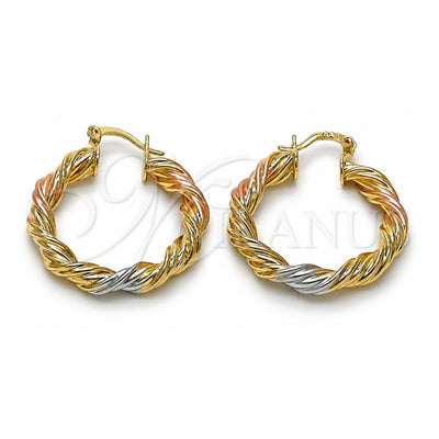 Oro Laminado Medium Hoop, Gold Filled Style Twist and Hollow Design, Polished, Tricolor, 02.170.0586.30