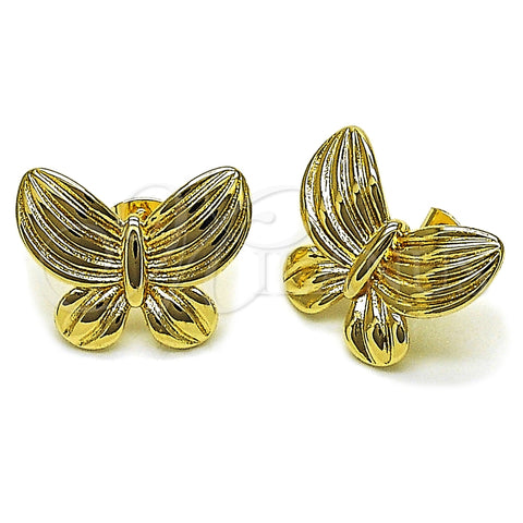 Oro Laminado Stud Earring, Gold Filled Style Butterfly Design, Polished, Golden Finish, 02.170.0587
