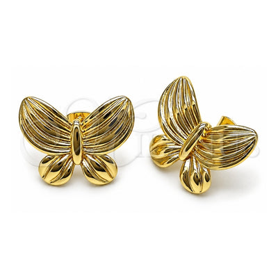 Oro Laminado Stud Earring, Gold Filled Style Butterfly Design, Polished, Golden Finish, 02.170.0587