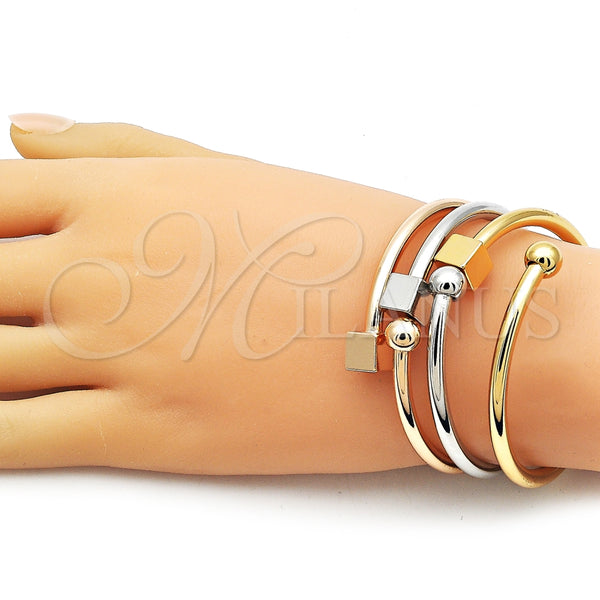 Gold Filled Jewelry — Trio Bangle Ball and Hollow Design Polished Tricolor — alternate product view — SKU 162678 | Oro Laminado joyería — Trio Bangle Ball and Hollow diseño pulido Tricolor — SKU 162678