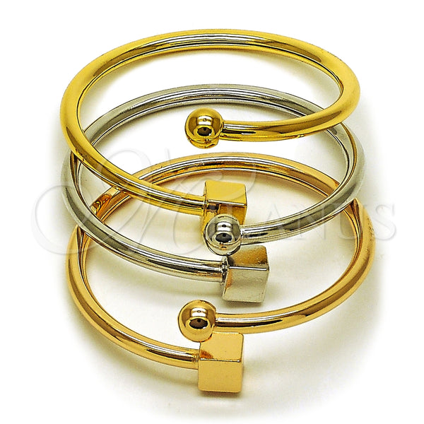 Gold Filled Jewelry — Trio Bangle Ball and Hollow Design Polished Tricolor — main product view — SKU 162678 | Oro Laminado joyería — Trio Bangle Ball and Hollow diseño pulido Tricolor — SKU 162678