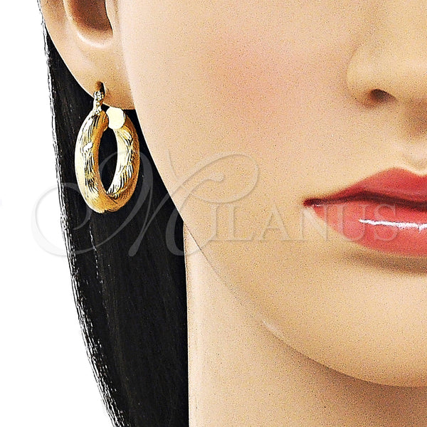 Gold Filled Hoop Earrings — Small Hoop Hollow Design Diamond Cutting 02. — alternate product view — SKU 162681 | Oro Laminado aretes de aro — aro pequeño Hollow diseño Diamond Cutting 02. — SKU 162681