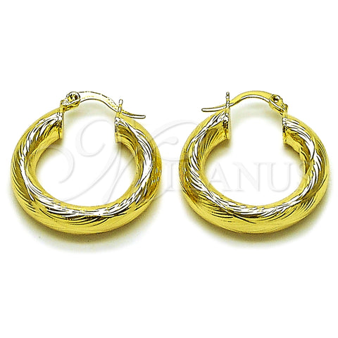 Oro Laminado Small Hoop, Gold Filled Style Hollow Design, Diamond Cutting Finish, Golden Finish, 02.213.0262.25