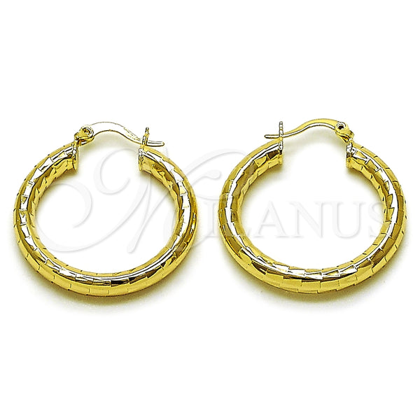 Oro Laminado Medium Hoop, Gold Filled Style Hollow Design, Diamond Cutting Finish, Golden Finish, 02.213.0880.30