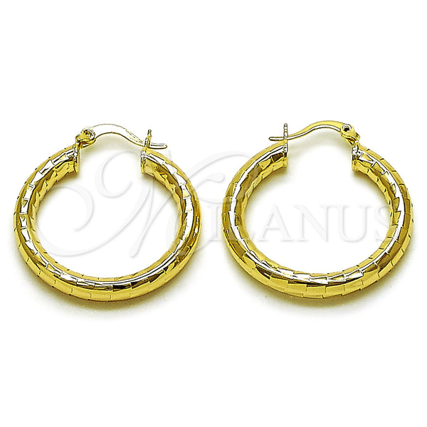 Gold Filled Hoop Earrings — Medium Hoop Hollow Design Diamond Cutting 02. — main product view — SKU 162682 | Oro Laminado aretes de aro — Medium Hoop Hollow diseño Diamond Cutting 02. — SKU 162682