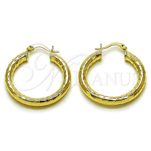 Gold Filled Hoop Earrings — Medium Hoop Hollow Design Diamond Cutting 02. — main product view — SKU 162682 | Oro Laminado aretes de aro — Medium Hoop Hollow diseño Diamond Cutting 02. — SKU 162682