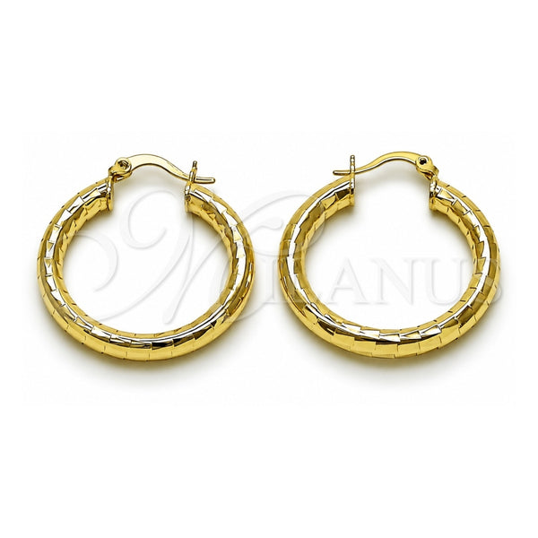 Oro Laminado Medium Hoop, Gold Filled Style Hollow Design, Diamond Cutting Finish, Golden Finish, 02.213.0880.30