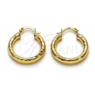 Oro Laminado Medium Hoop, Gold Filled Style Hollow Design, Diamond Cutting Finish, Golden Finish, 02.213.0880.25