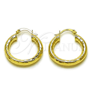 Gold Filled Hoop Earrings — Medium Hoop Hollow Design Diamond Cutting 02. — main product view — SKU 162683 | Oro Laminado aretes de aro — Medium Hoop Hollow diseño Diamond Cutting 02. — SKU 162683