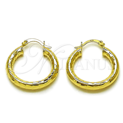 Oro Laminado Medium Hoop, Gold Filled Style Hollow Design, Diamond Cutting Finish, Golden Finish, 02.213.0880.25
