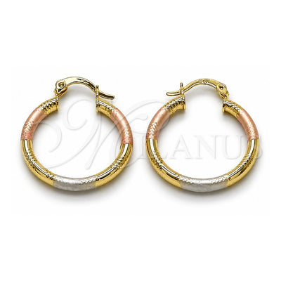 Oro Laminado Small Hoop, Gold Filled Style Hollow Design, Diamond Cutting Finish, Tricolor, 02.213.0153.1.25