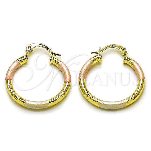 Gold Filled Hoop Earrings — Small Hoop Hollow Design Diamond Cutting Tricolor 02. — main product view — SKU 162684 | Oro Laminado aretes de aro — aro pequeño Hollow diseño Diamond Cutting Tricolor 02. — SKU 162684