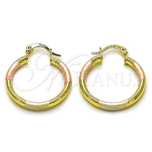 Gold Filled Hoop Earrings — Small Hoop Hollow Design Diamond Cutting Tricolor 02. — main product view — SKU 162684 | Oro Laminado aretes de aro — aro pequeño Hollow diseño Diamond Cutting Tricolor 02. — SKU 162684