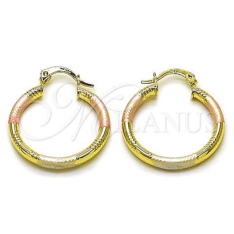 Oro Laminado Small Hoop, Gold Filled Style Hollow Design, Diamond Cutting Finish, Tricolor, 02.213.0153.1.25