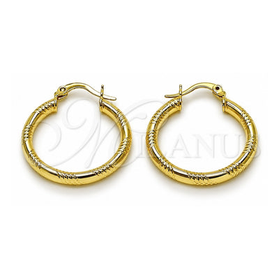 Oro Laminado Small Hoop, Gold Filled Style Hollow Design, Diamond Cutting Finish, Golden Finish, 02.213.0153.25