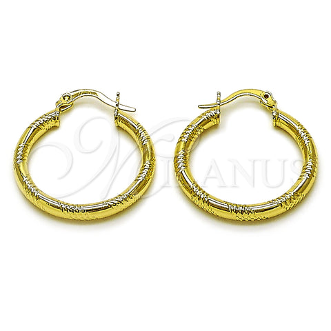 Oro Laminado Small Hoop, Gold Filled Style Hollow Design, Diamond Cutting Finish, Golden Finish, 02.213.0153.25