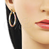 Oro Laminado Medium Hoop, Gold Filled Style Hollow Design, Diamond Cutting Finish, Tricolor, 02.213.0259.30